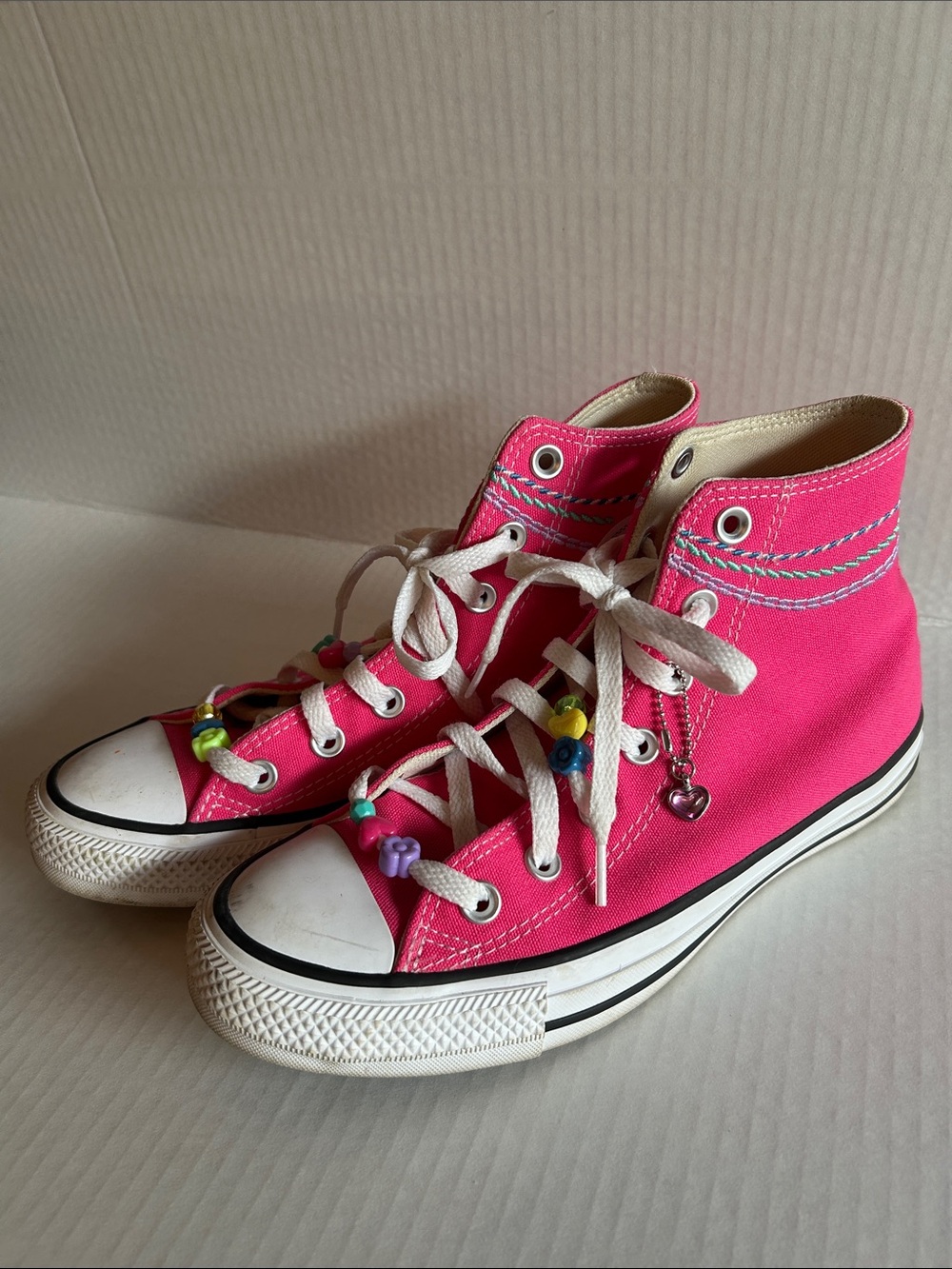 Converse Pink High-Top Sneakers with Bead Accents